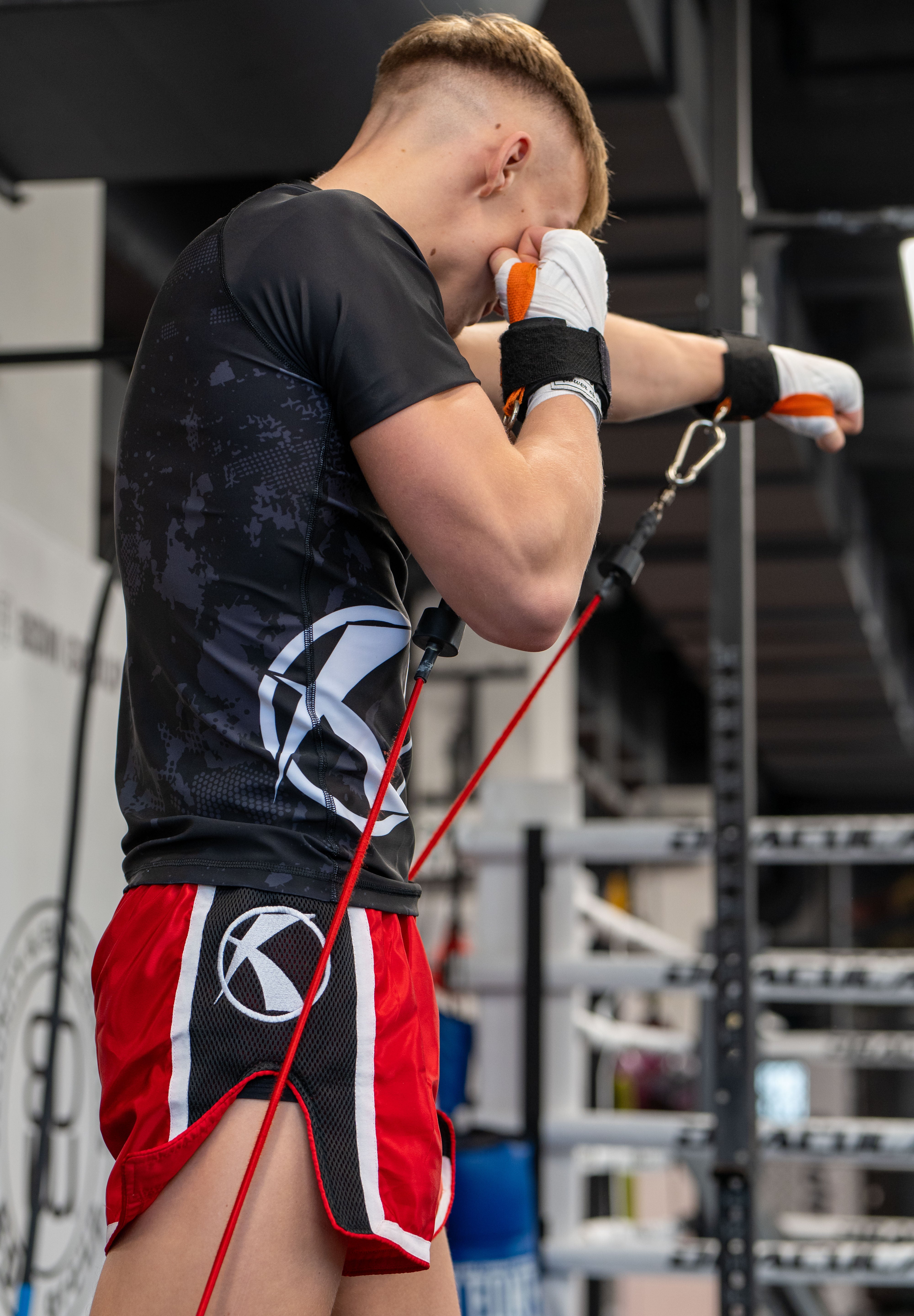 Katsudo pantaloncini da Muay Thai Huricane, rossi