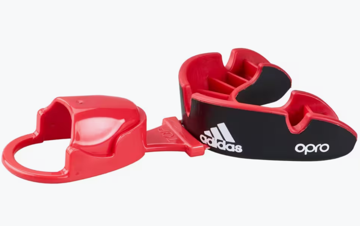 Adidas paradenti 4ª generazione Opro Silver, nero-rosso