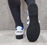 Scarpe da sollevamento pesi La Sport, bianche e blu.