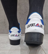 Scarpe da sollevamento pesi La Sport, bianche e blu.