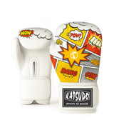 Guantoni da boxe in similpelle per bambini Katsudo CrushX, bianchi con motivo