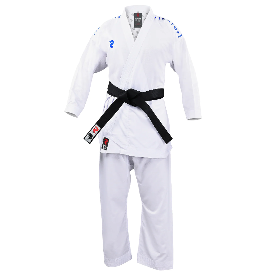 Fight Art KA kimono Sempai WKF 120g, caratteri blu