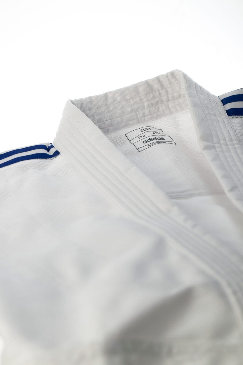 Adidas kimono da judo con strisce blu Club 350g, bianco